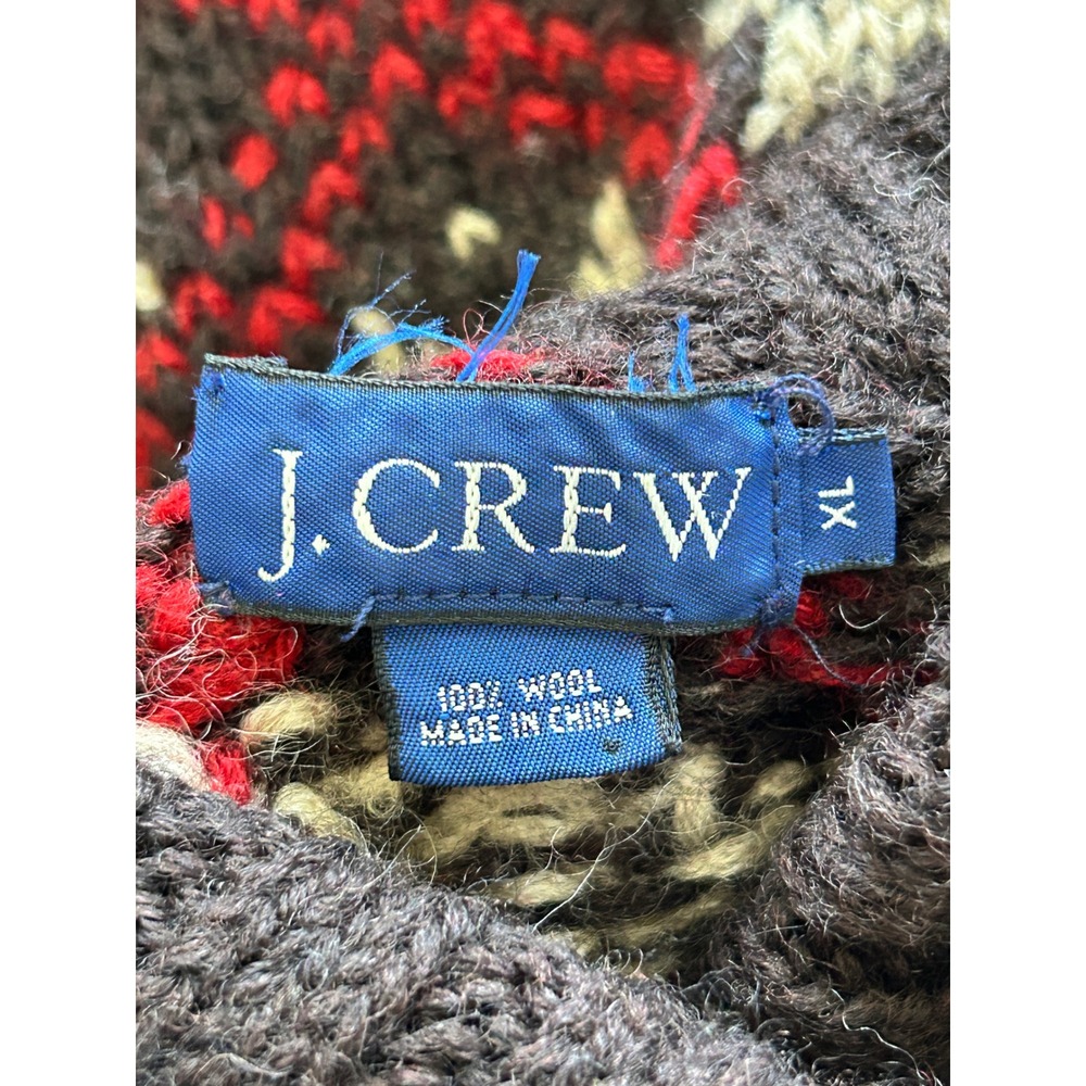 J.Crew XL Vintage Wool Fair Isle Snowflake Turtleneck Sweater Black Red Winter - Picture 3 of 10